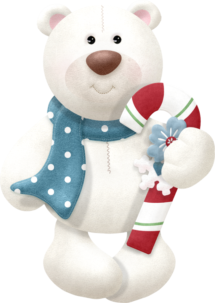 Polar Bear Plush Toy Holding Candy Cane PNG Image