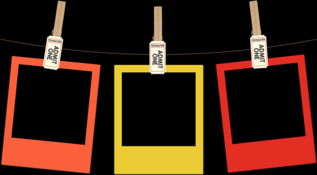 Polaroid Frameson Clothesline PNG Image