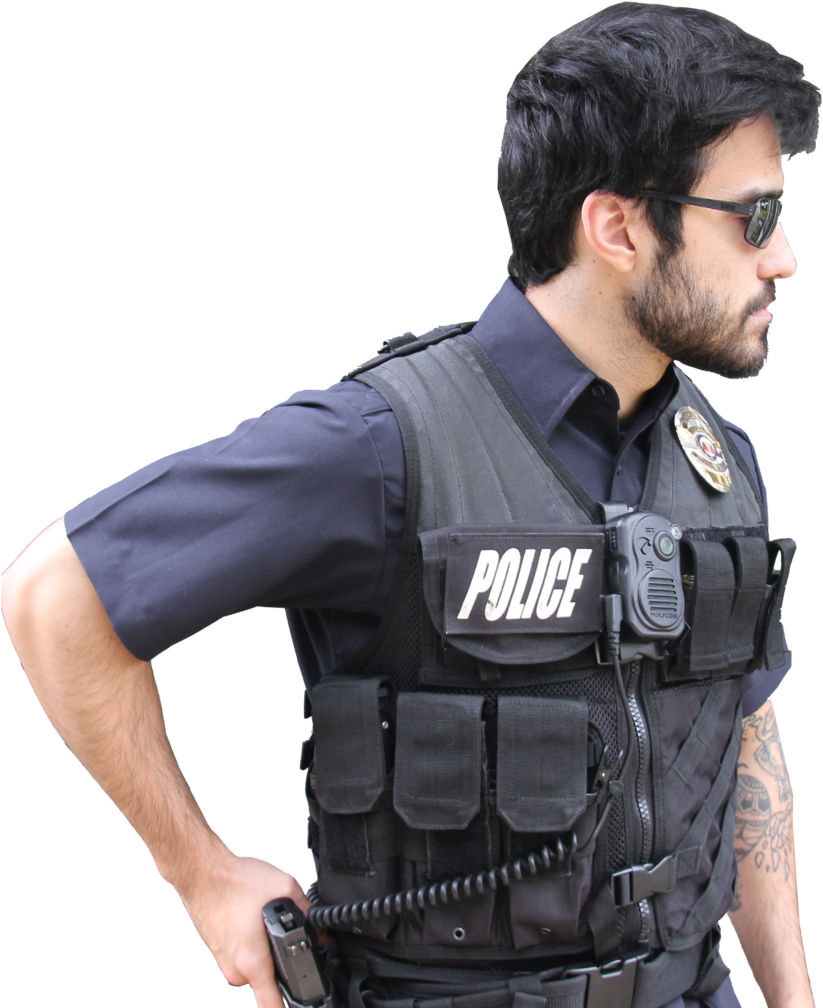 Policemanin Uniform With Gear PNG Image