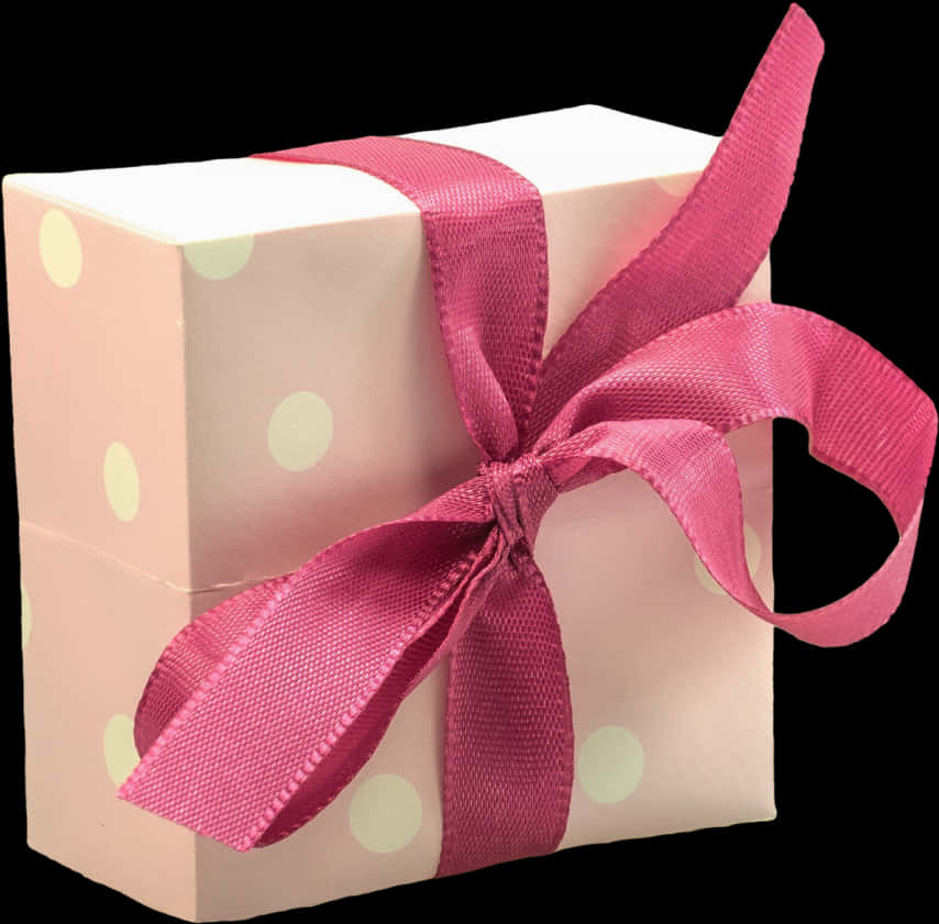 Polka Dot Gift Boxwith Pink Ribbon PNG Image