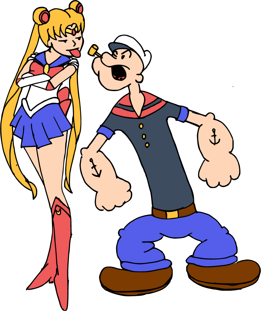 Popeye Meets Sailor Moon Crossover PNG Image