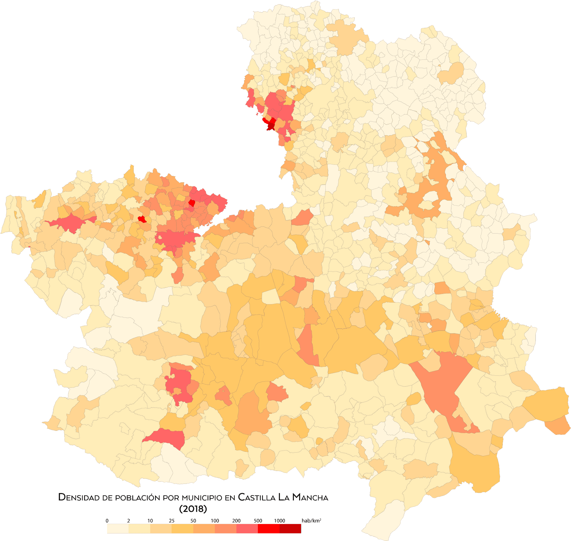 Population Density Map Castilla La Mancha2018 PNG Image