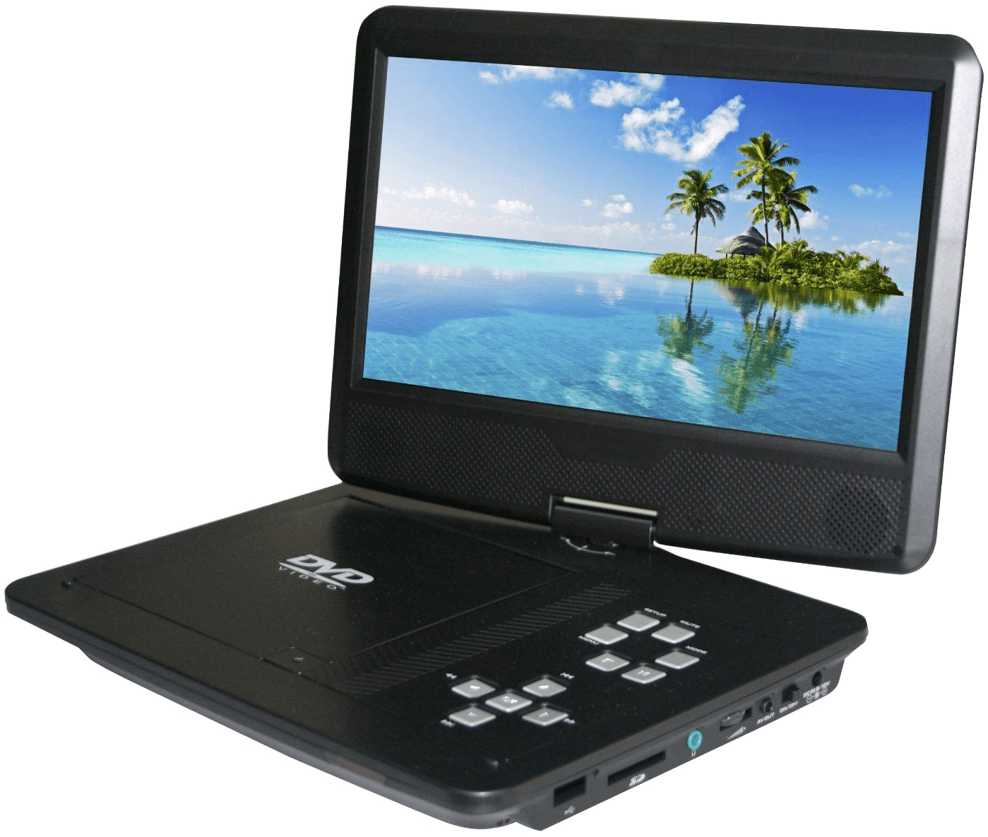 Portable D V D Player Tropical Island Display PNG Image