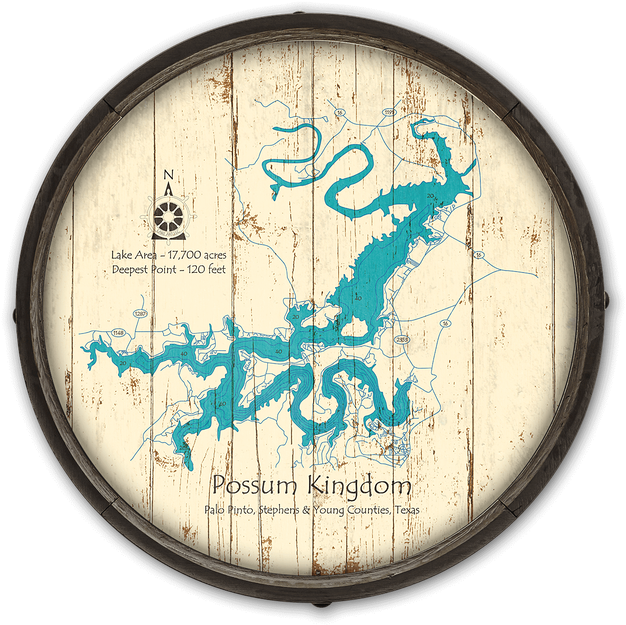 Possum Kingdom Lake Map Barrel Top PNG Image