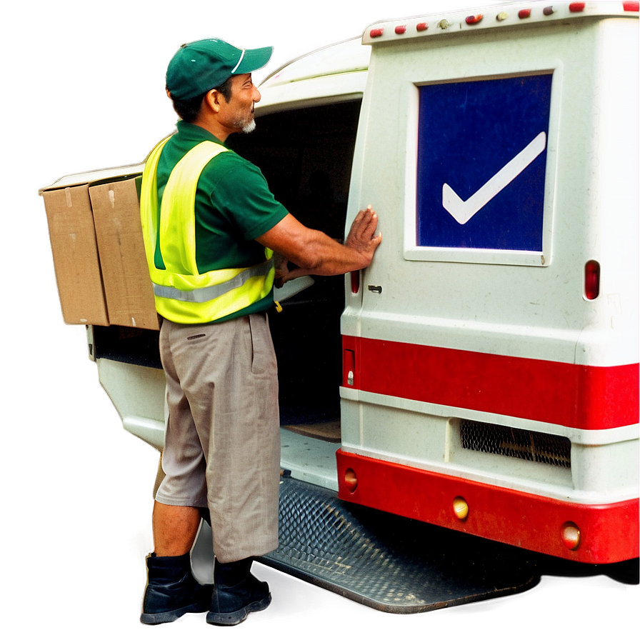 Postal Worker Loading Mail Truck Png Stw13 PNG Image