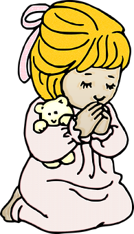 Praying Child With Teddy Bear PNG Image