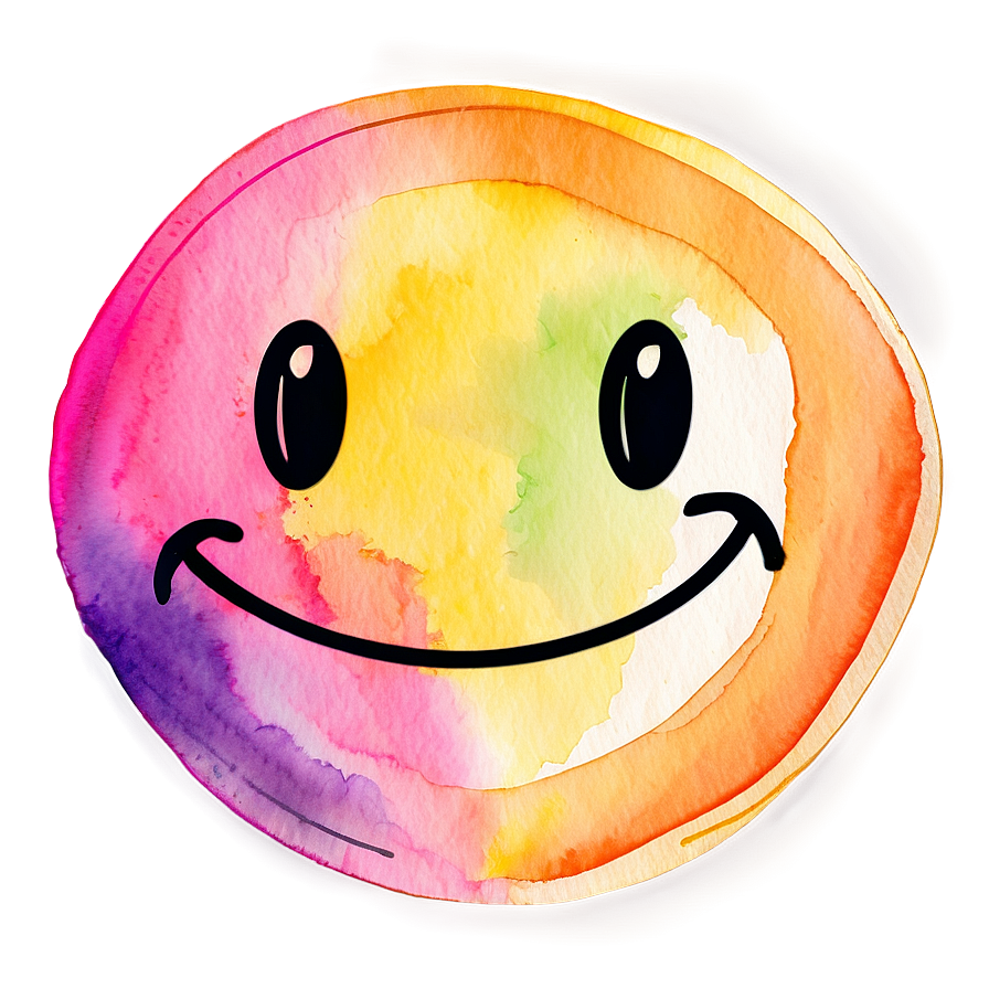 Preppy Smiley Face In Watercolor Png Hjm PNG Image