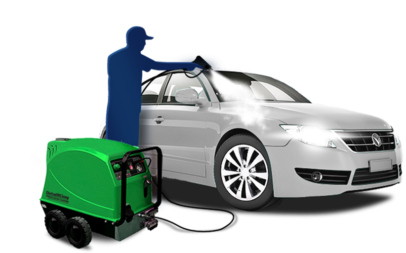 Pressure Washing Silver Car PNG Image