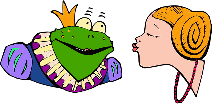 Princess Kissing Frog Cartoon PNG Image