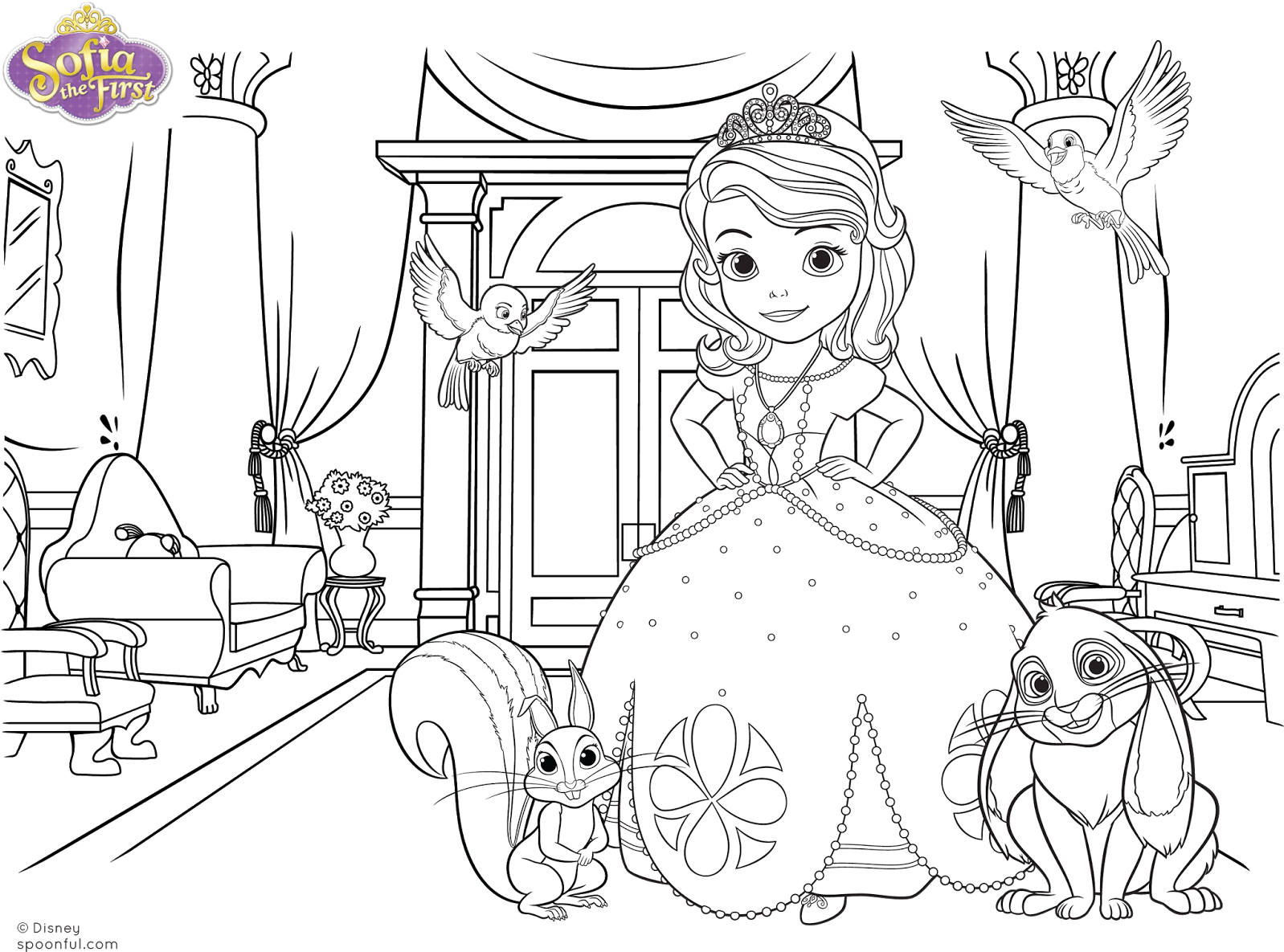 Princess Sofia Coloring Page PNG Image