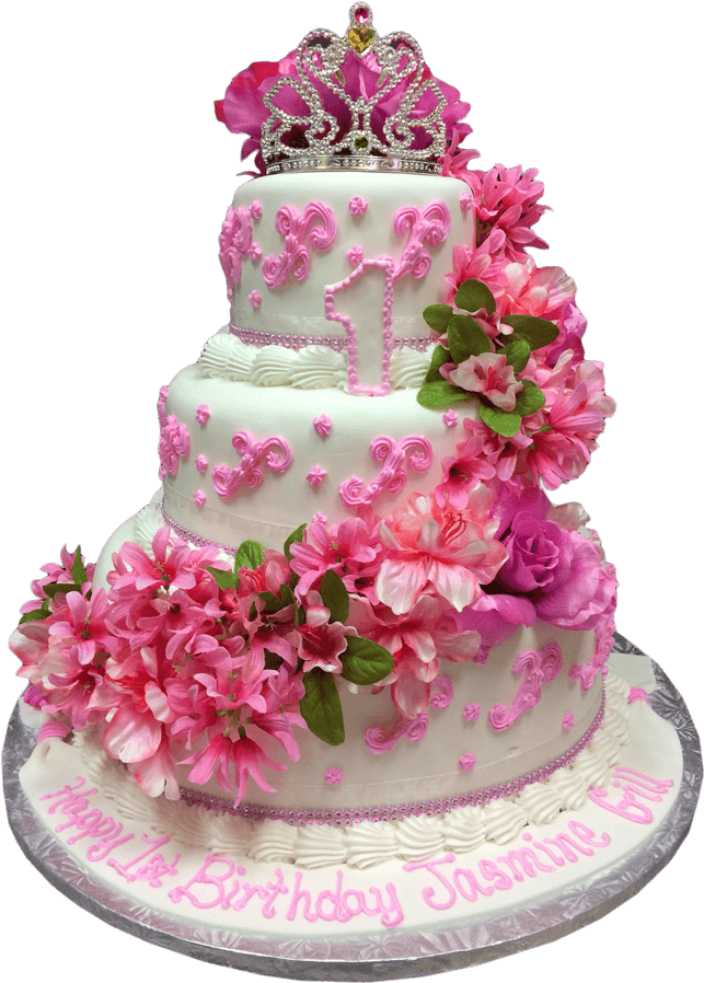 Princess Theme First Birthday Cake PNG Image