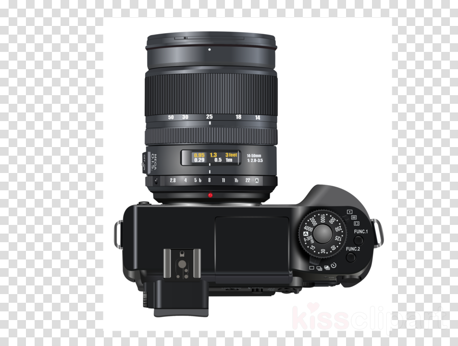 Professional Cameraand Lens Top View PNG Image