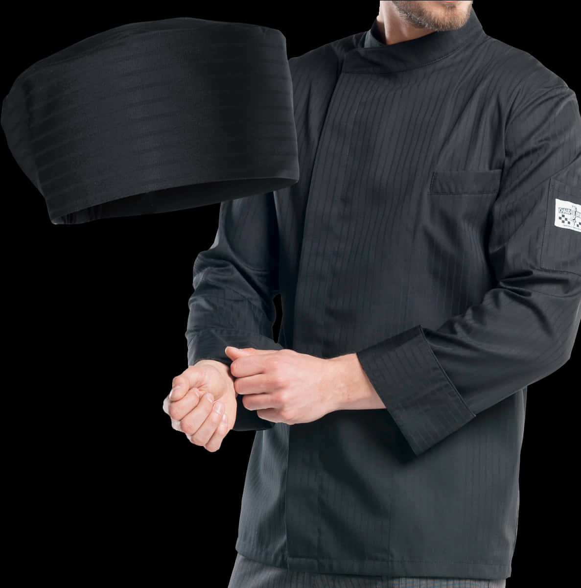 Professional Chefin Black Uniformwith Hat PNG Image