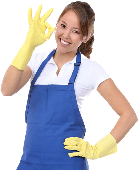 Professional Cleaning Service Worker Giving Okay Sign PNG Image