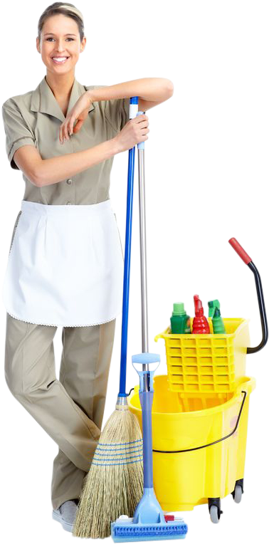 Professional Cleaning Service Worker With Equipment PNG Image