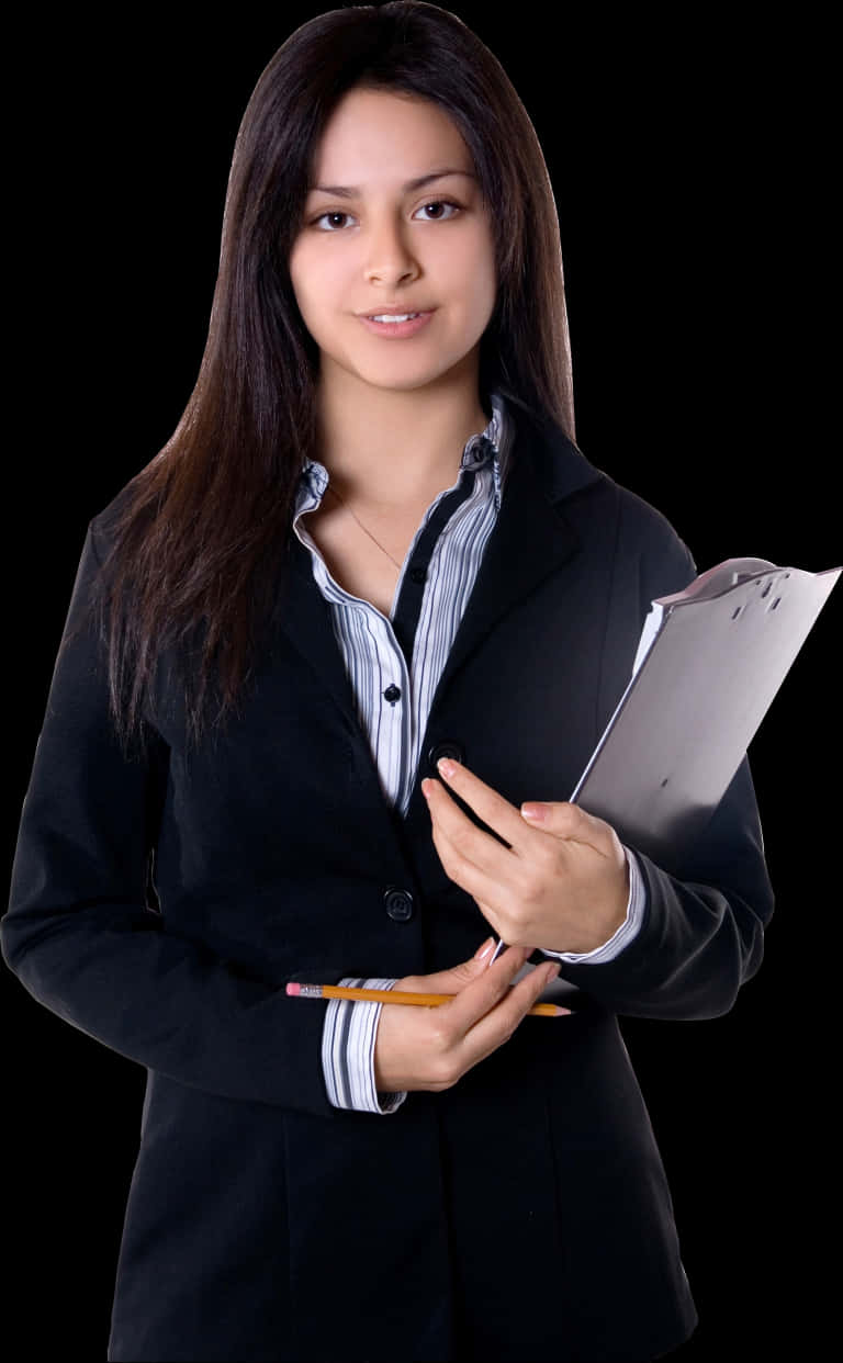 Professional Indian Woman Holding Clipboard PNG Image