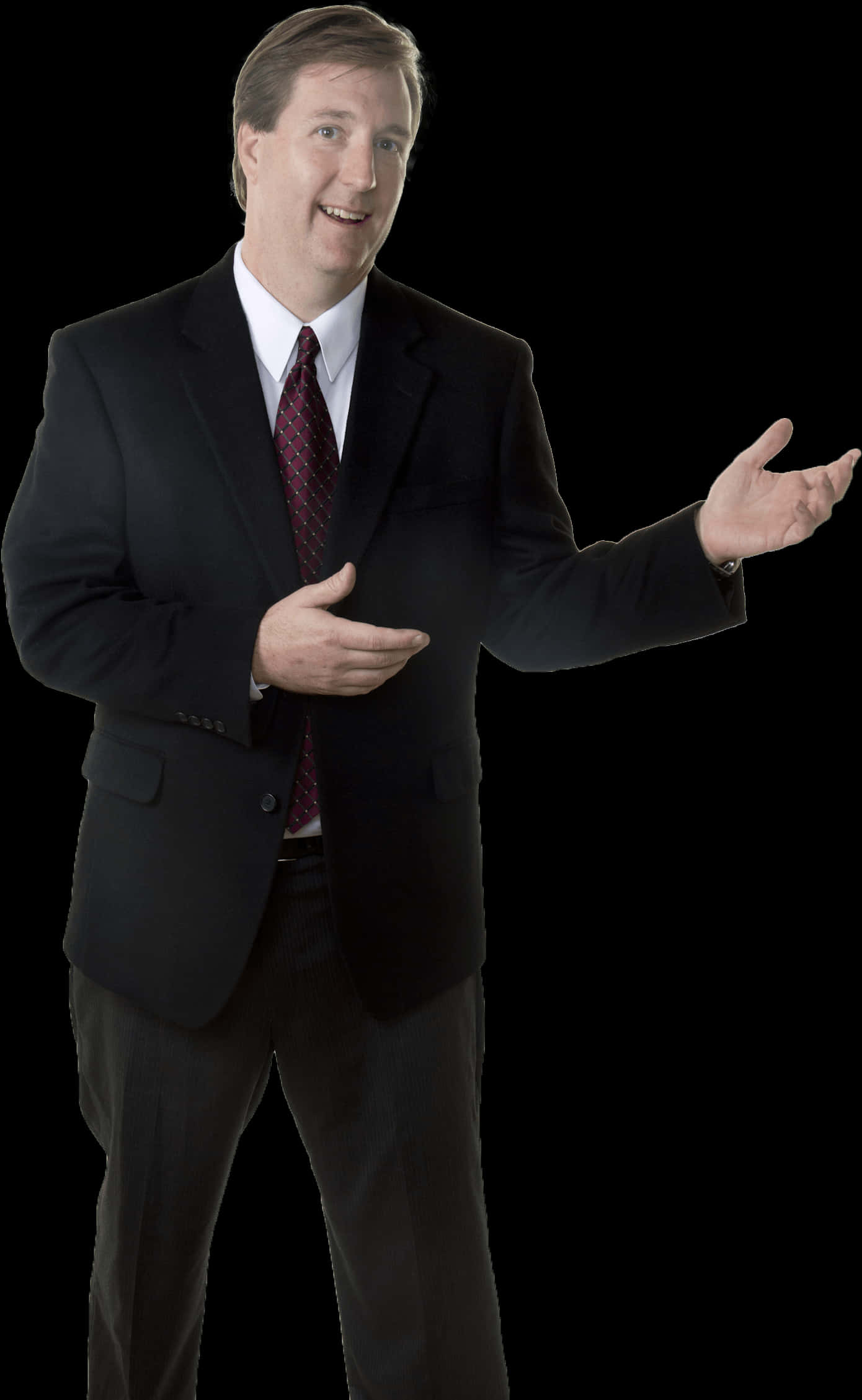 Professional Man Presenting Black Background PNG Image