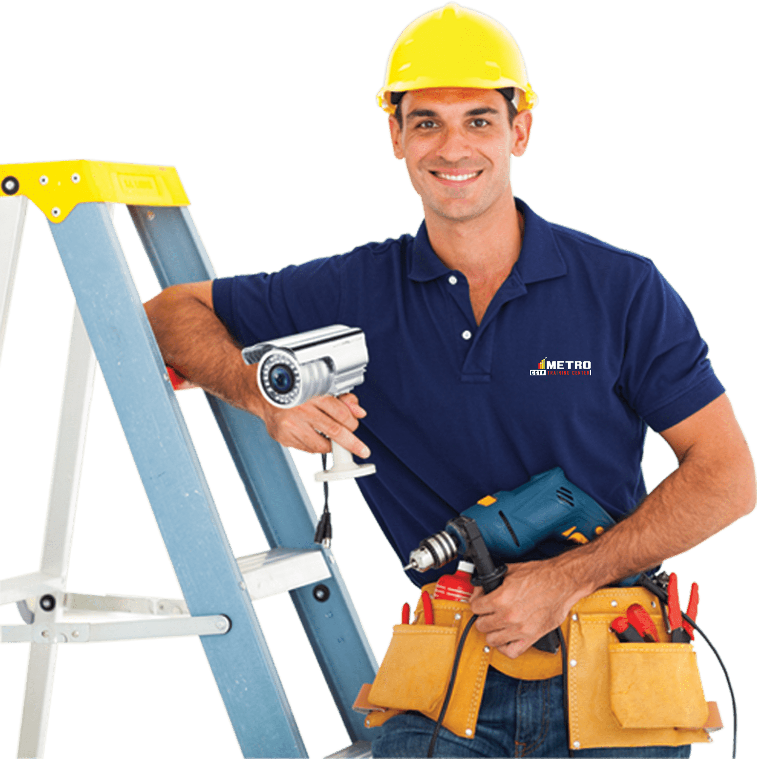 Professional Technician Installing Security Camera PNG Image