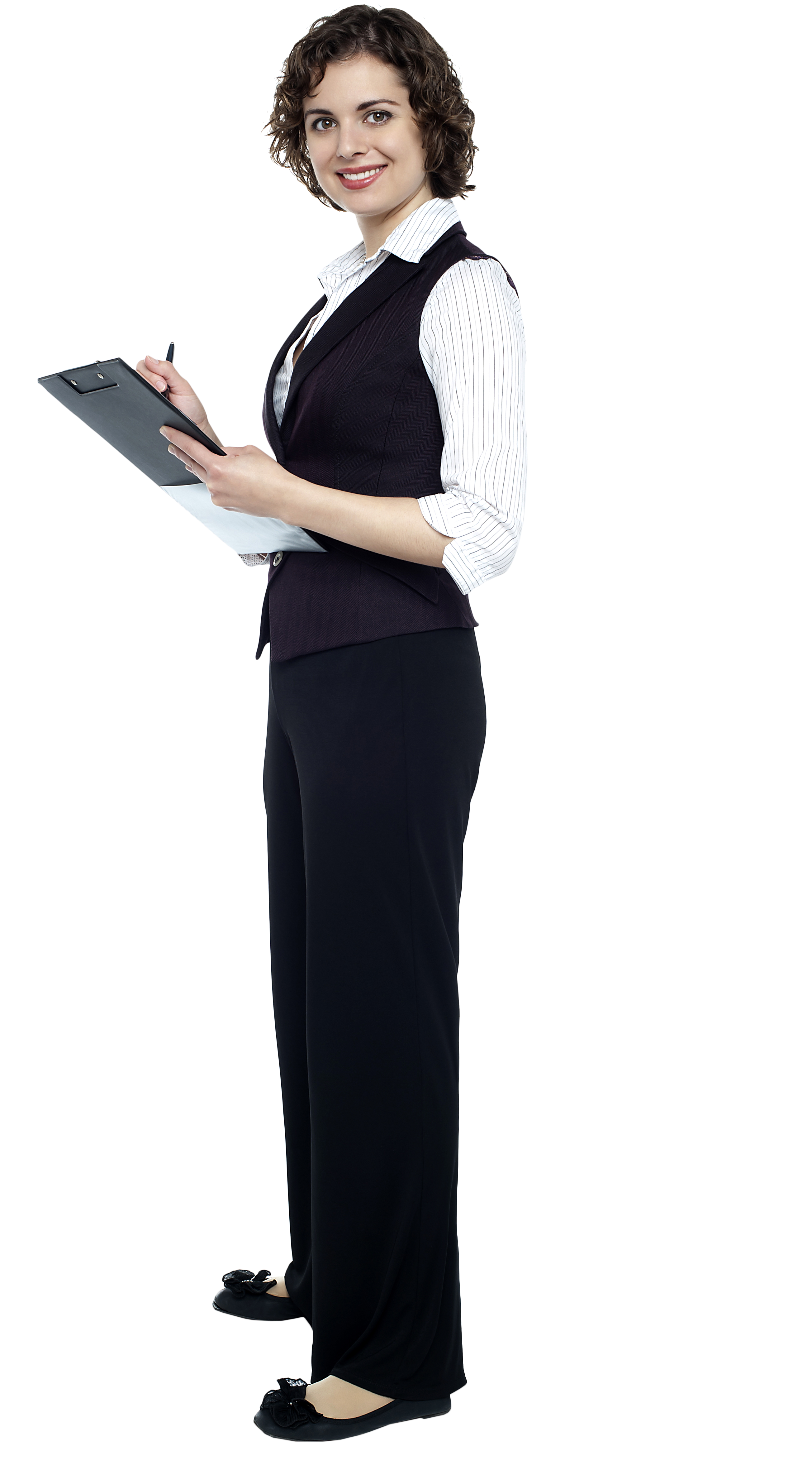 Professional Woman Holding Clipboard PNG Image