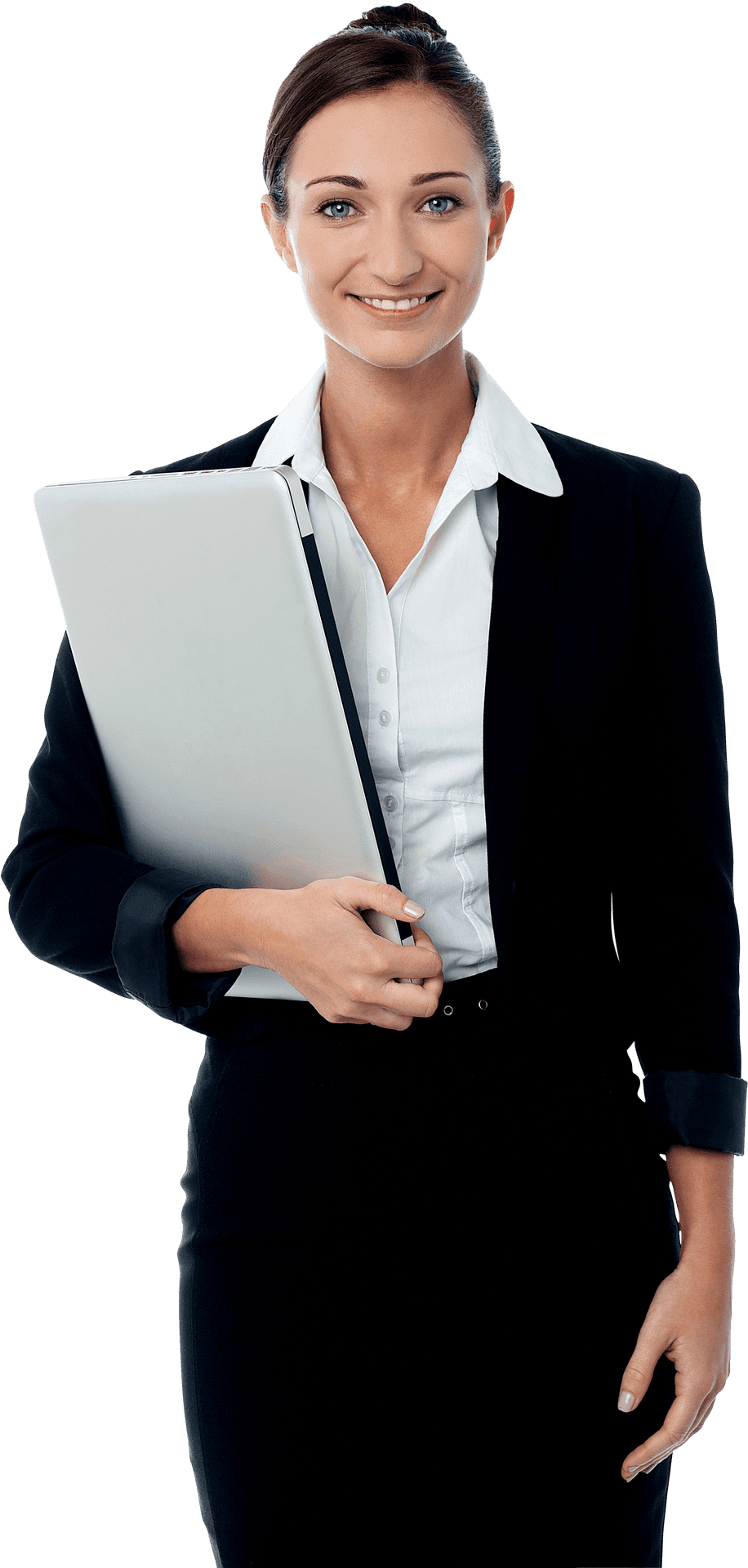 Professional Woman Holding Laptop PNG Image