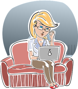 Professional Woman Using Laptop PNG Image