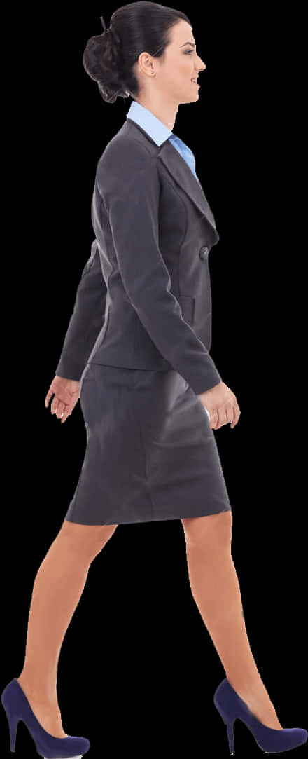 Professional Woman Walking Side View PNG Image