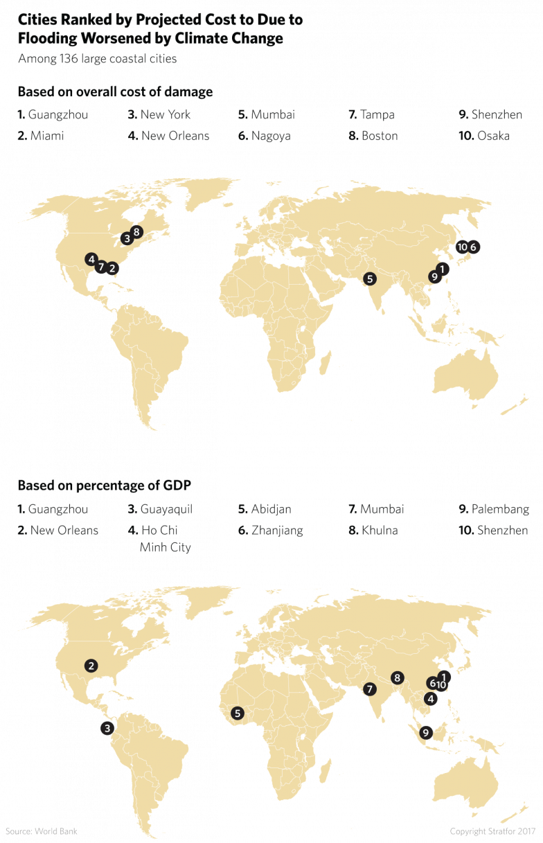 Projected Flooding Costs Climate Change Cities Map PNG Image