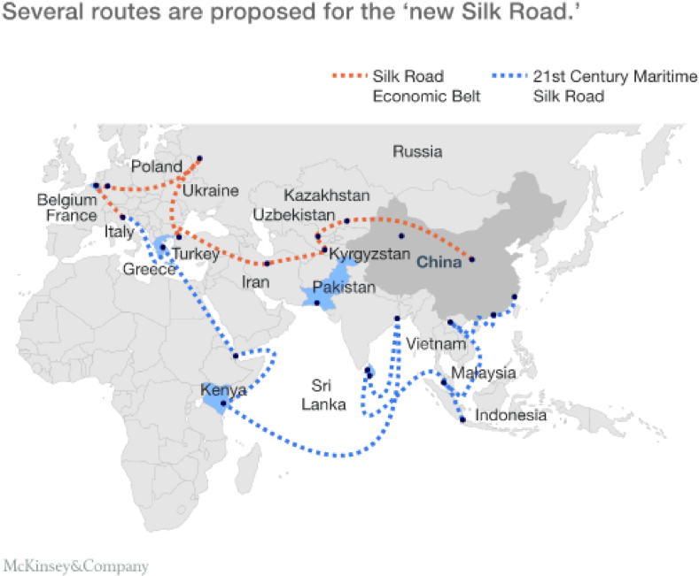 Proposed Silk Road Routes Map PNG Image