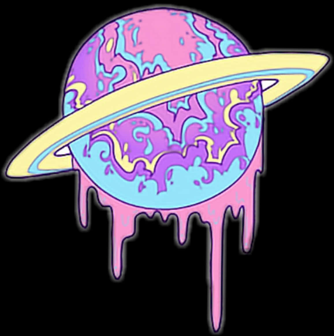 Psychedelic Dripping Saturn Art PNG Image