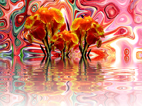 Psychedelic Floral Reflections PNG Image