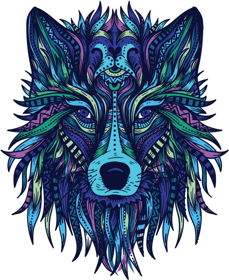 Psychedelic Wolf Artwork PNG Image