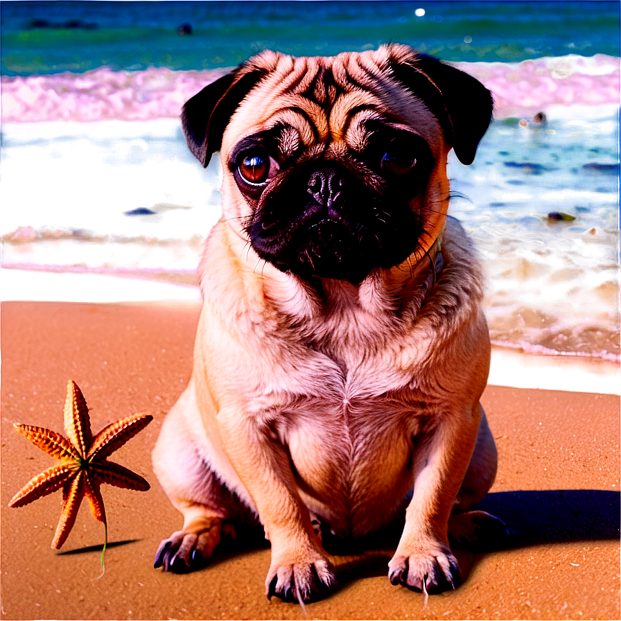 Pug On Beach Png 05232024 PNG Image