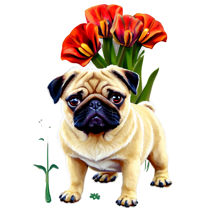 Pug With Flowers Png Gxo54 PNG Image