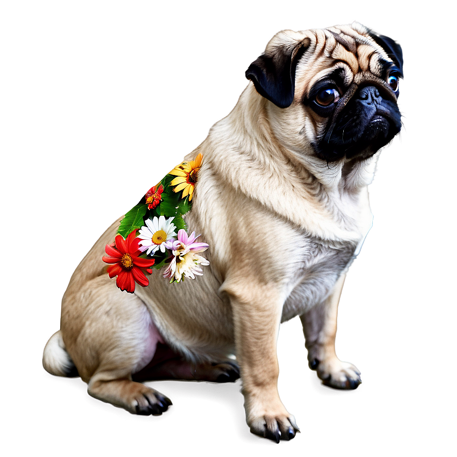 Pug With Flowers Png Kst PNG Image