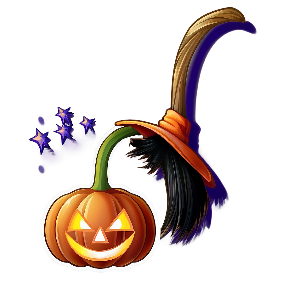 Pumpkin With Witch Broom Png Glo95 PNG Image