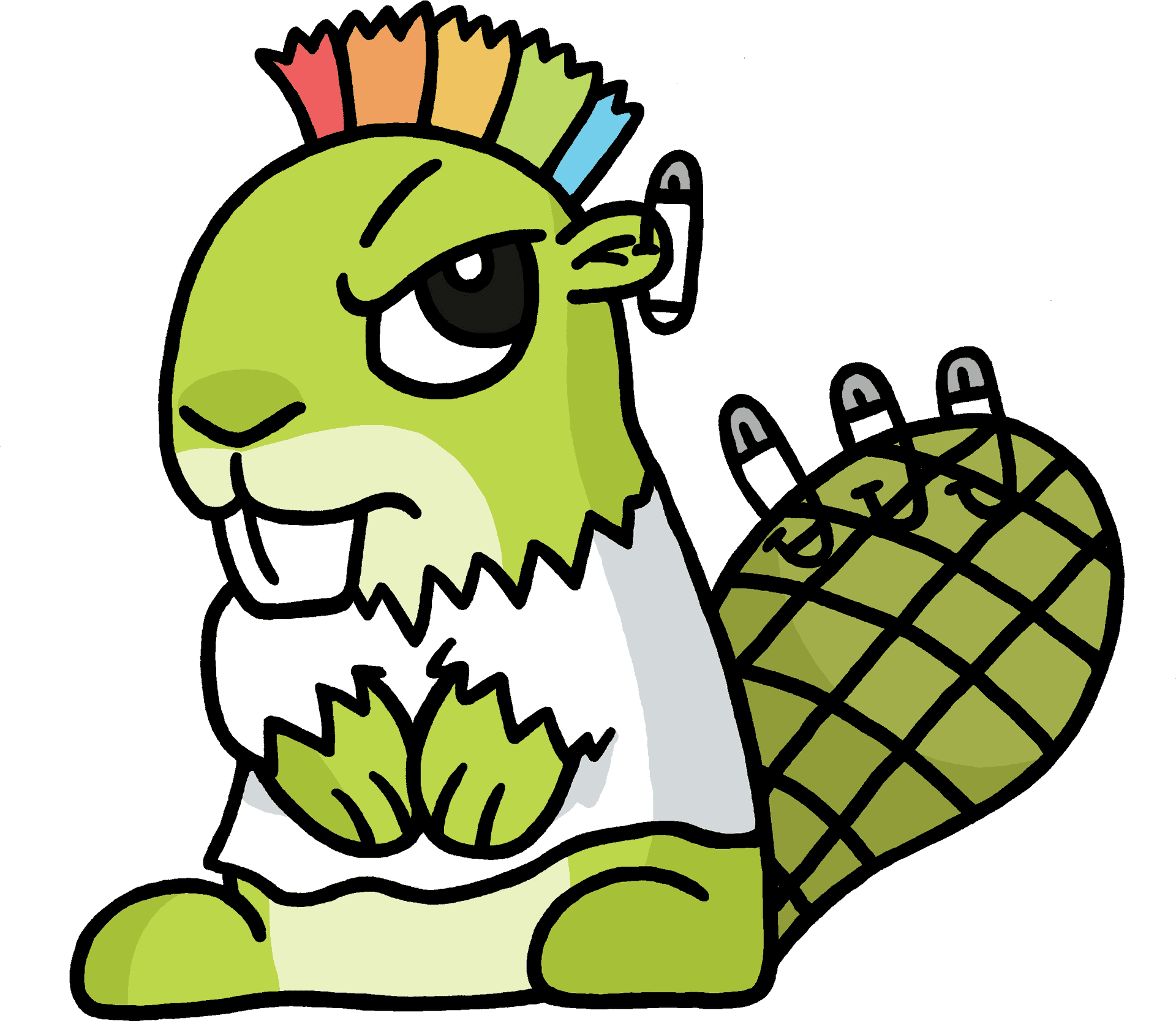 Punk Rock Green Dinosaur Cartoon PNG Image