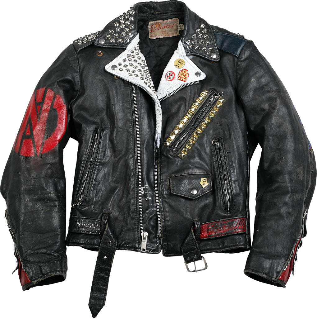 Punk Rock Leather Jacketwith Patchesand Studs PNG Image