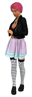 Punk Style Woman3 D Model PNG Image