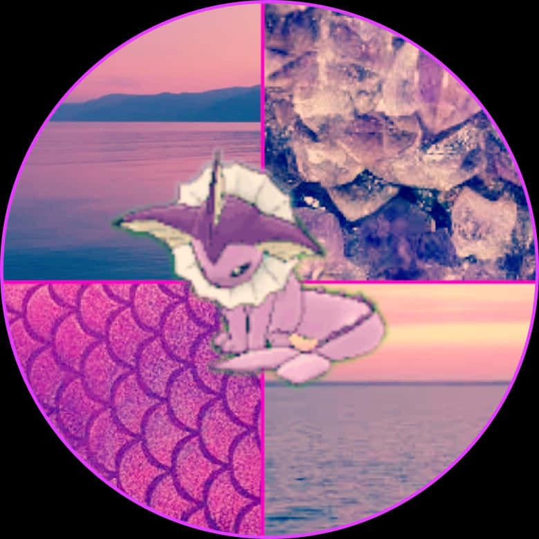 Purple Aesthetic Collage_ Pokemon Nature Elements PNG Image