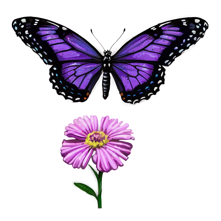 Purple Butterfly On Flower Png Adk PNG Image