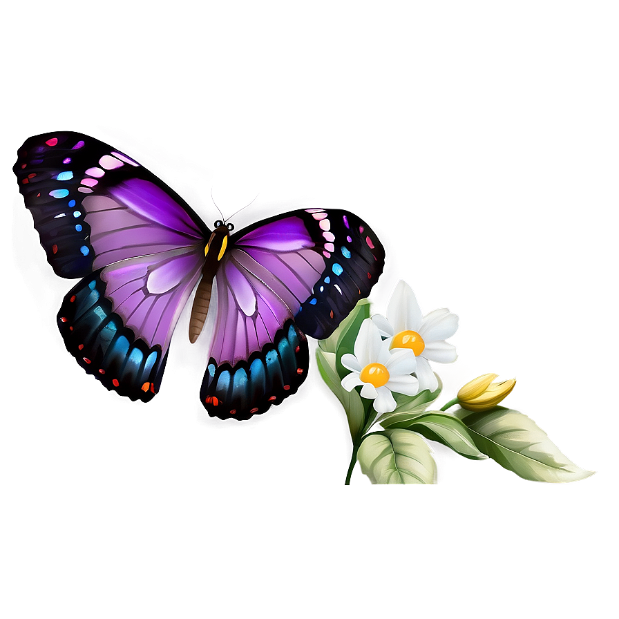 Purple Butterfly On Flower Png Qas PNG Image