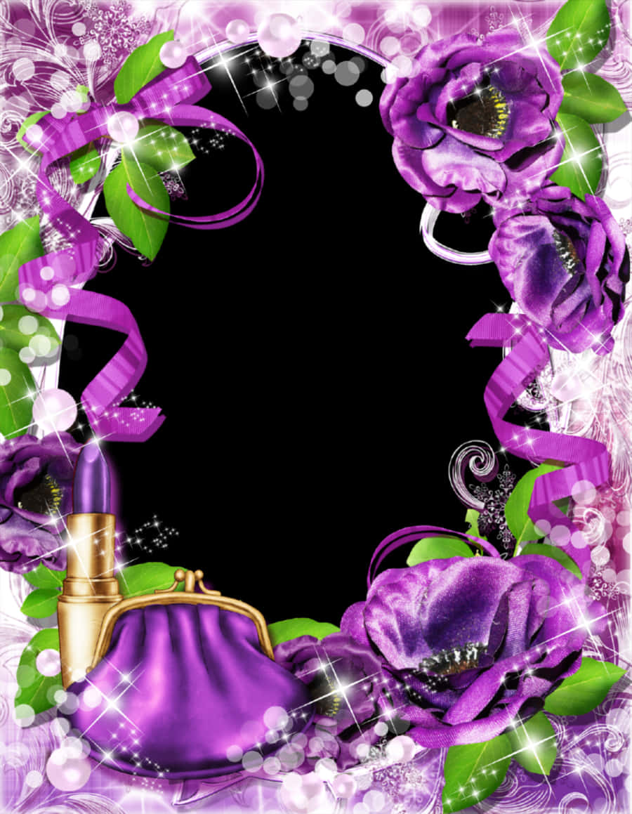 Purple Floral Framewith Accessories PNG Image