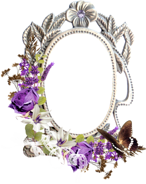 Purple Floral Framewith Butterfly.png PNG Image