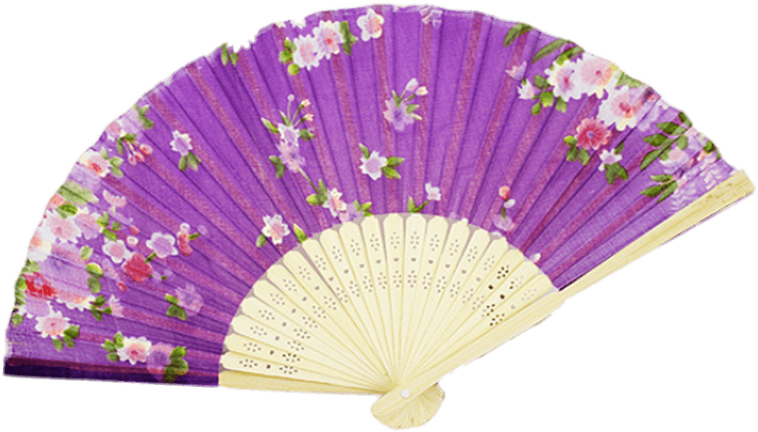 Purple Floral Handheld Fan PNG Image