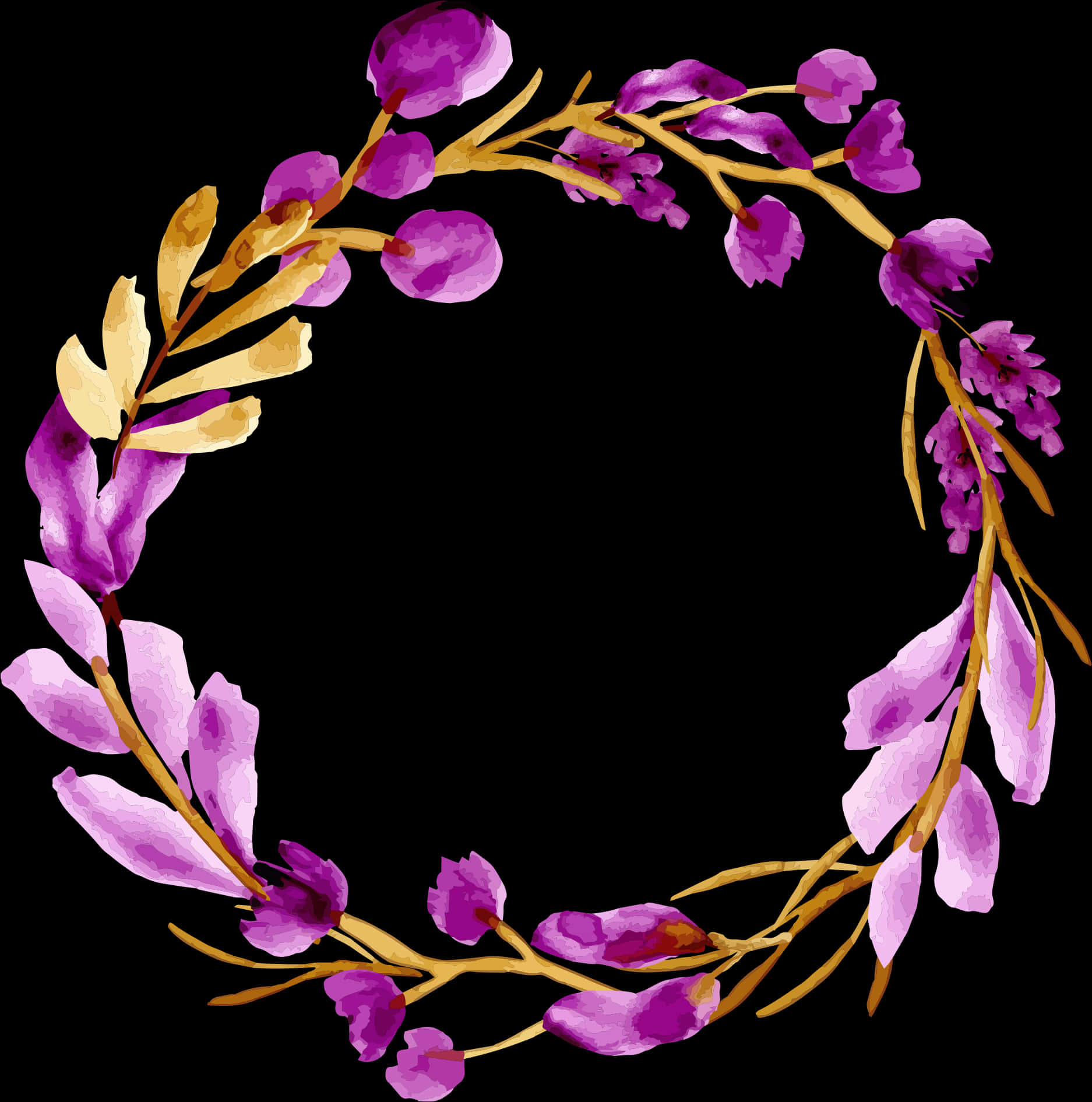 Purple Floral Watercolor Wreath PNG Image