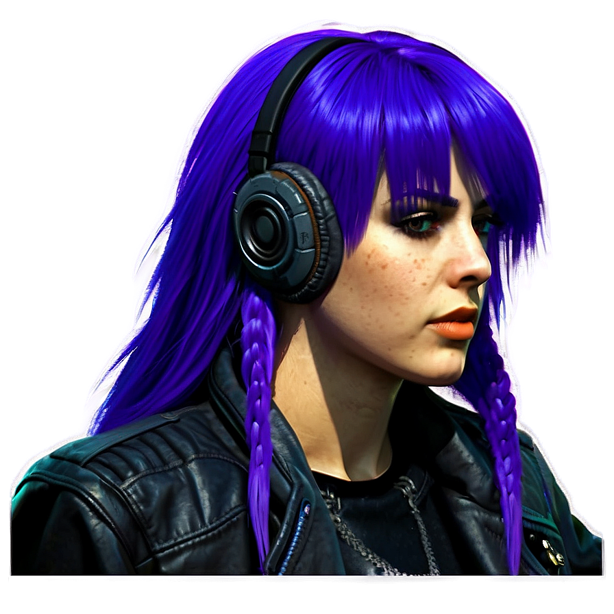 Purple Hair Cyberpunk Hacker Png Bmv44 PNG Image