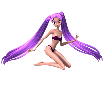 Purple Haired Animated Character PNG Image