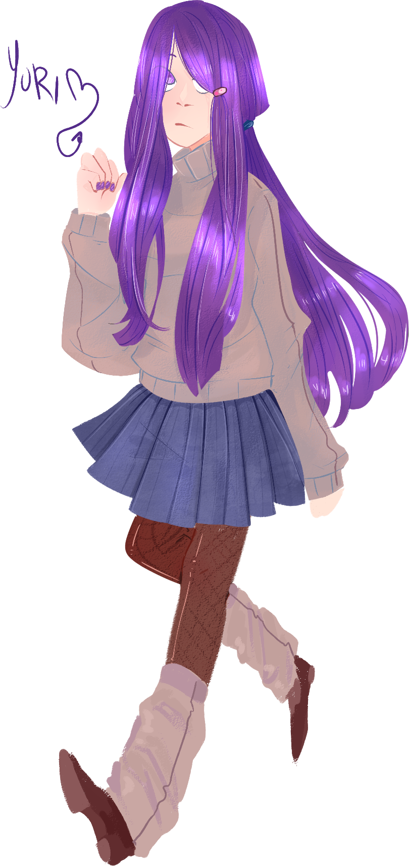 Purple Haired Anime Girl Walking PNG Image