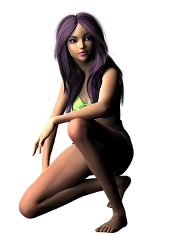 Purple Haired3 D Character Sitting PNG Image