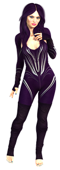 Purple Haired3 D Characterin Bodysuit PNG Image